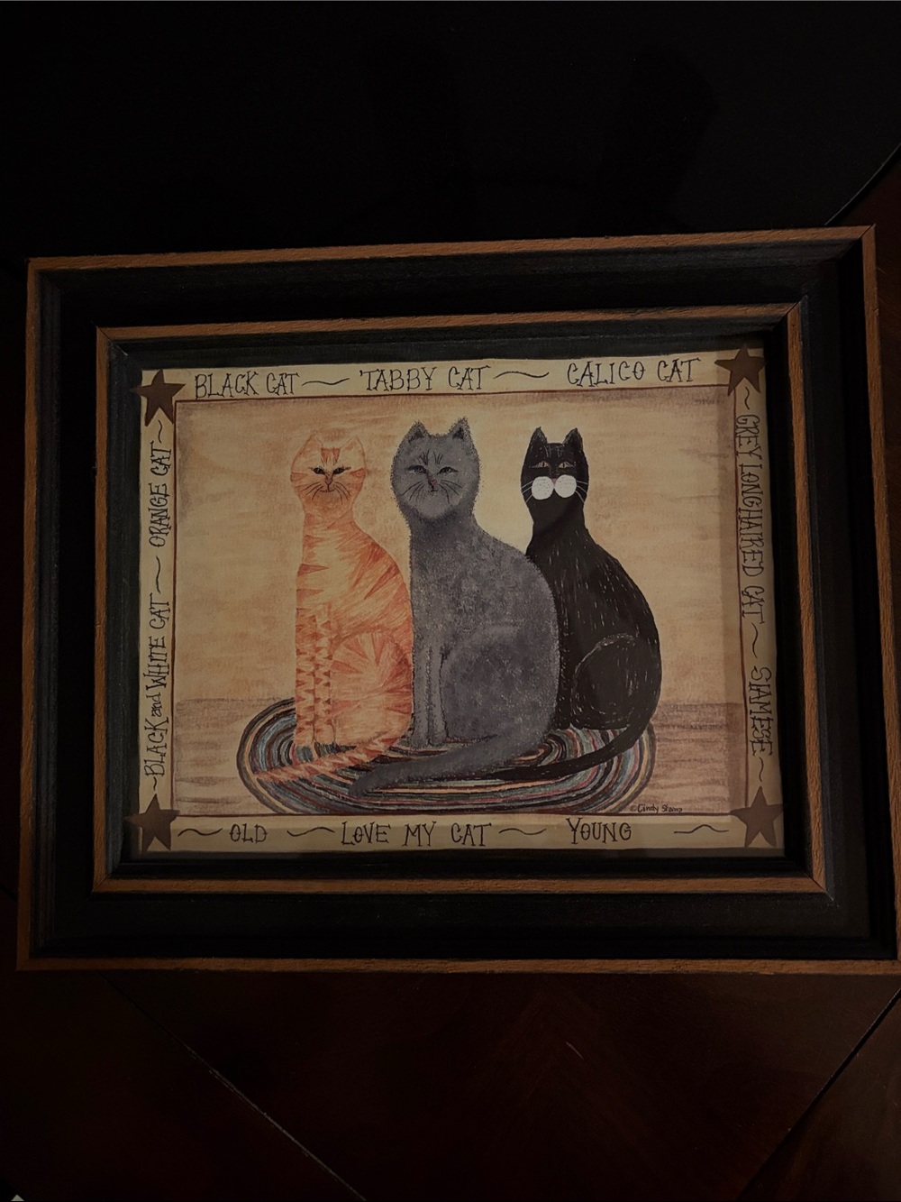 Whimsical Three Cats Wall Art - Orange, Gray & Black (10.5 x 12.5)